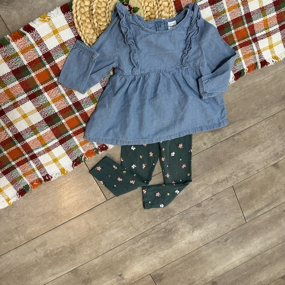 Carter’s 2T Toddler Girl Chambray Blouse & Floral Leggings Outfit Set - Picture 13 of 13